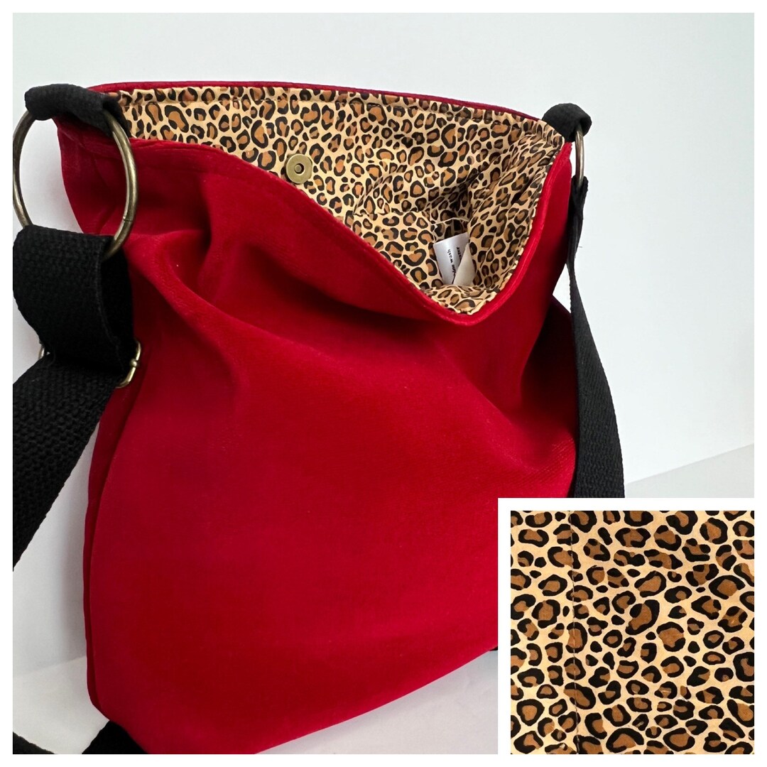 Red Velvet Crossbody Bag, Washable Cloth Purse, Over the Shoulder Purse