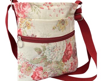 Mini Floral Canvas Crossbody Travel Bag; Washable Cloth Purse, Adjustable Strap