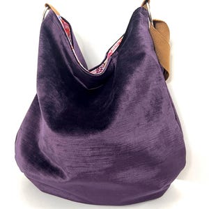 Purple Velvet Hobo Crossbody Bag: Washable Slouchy Shoulder Purse