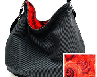 Hickory Striped Crossbody Hobo Bag: Machine Washable Slouchy Purse