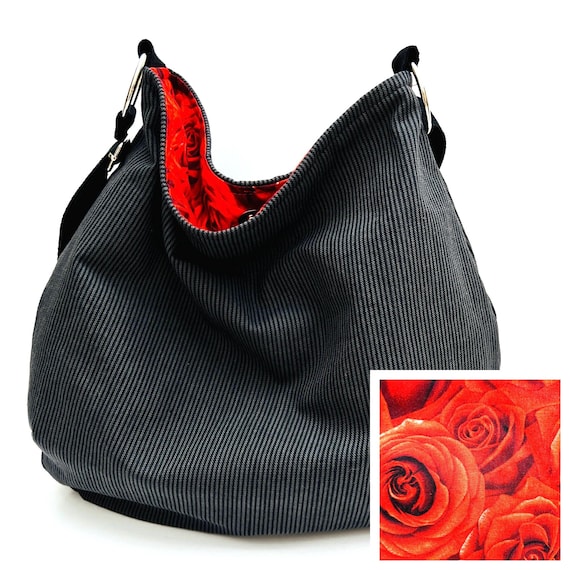 Hickory Striped Crossbody Hobo Bag: Machine Washable Slouchy Purse