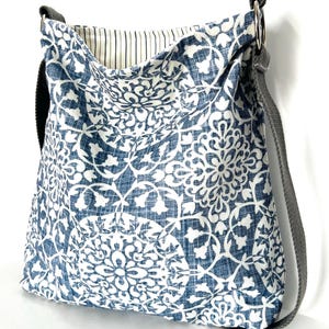 canvas crossbody purse, blue cotton canvas purse, shoulder purse, foldable purse, shoulder bag, slouchy crossbody bag, washable fabric purse