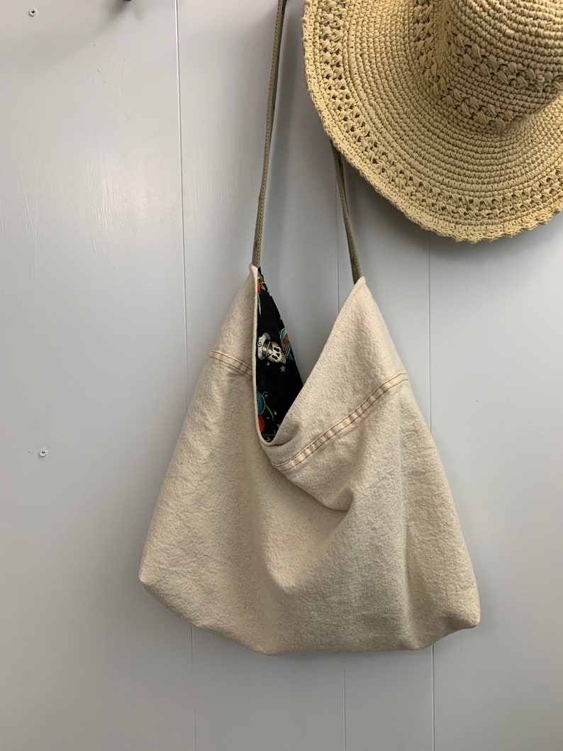 Washable Shoping Bag Reusable Bag Cotton Shopping bag Hobo Style Bag Canvas Purse Over the Shoulder Purse Canvas Over the Shoulder Bag