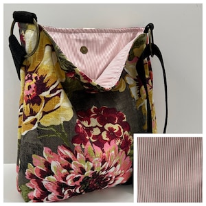linen crossbody bag, washable linen purse, Foldable Purse, Cloth Crossbody Purse, Shoulder Bag, floral linen bag, travel purse, linen purse