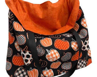 reusable shopping bag, washable cotton grocery bag, reversible market tote bag, oversized pumpkin trick or treat bag, Halloween gift bags