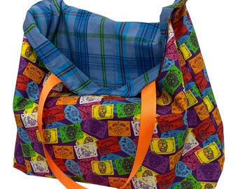 Reversible Candy Shopping Tote Bag: Reusable Halloween Trick or Treat Bag