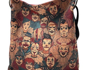 Crazy Clowns Crossbody Bag: Washable Cotton Gothic Purse, Adjustable Strap