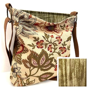 floral print canvas crossbody bag, shoulder bag, washable purse, travel bag, slouchy canvas purse, purses for fall, canvas crossbody purse