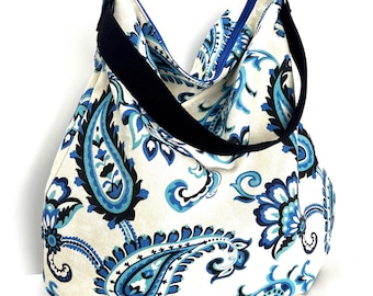 Handmade Paisley Canvas Hobo Bag: Slouchy Crossbody Shoulder Bag