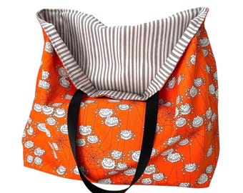 Reversible Cotton Market Tote: Oversized Halloween Trick or Treat Bag