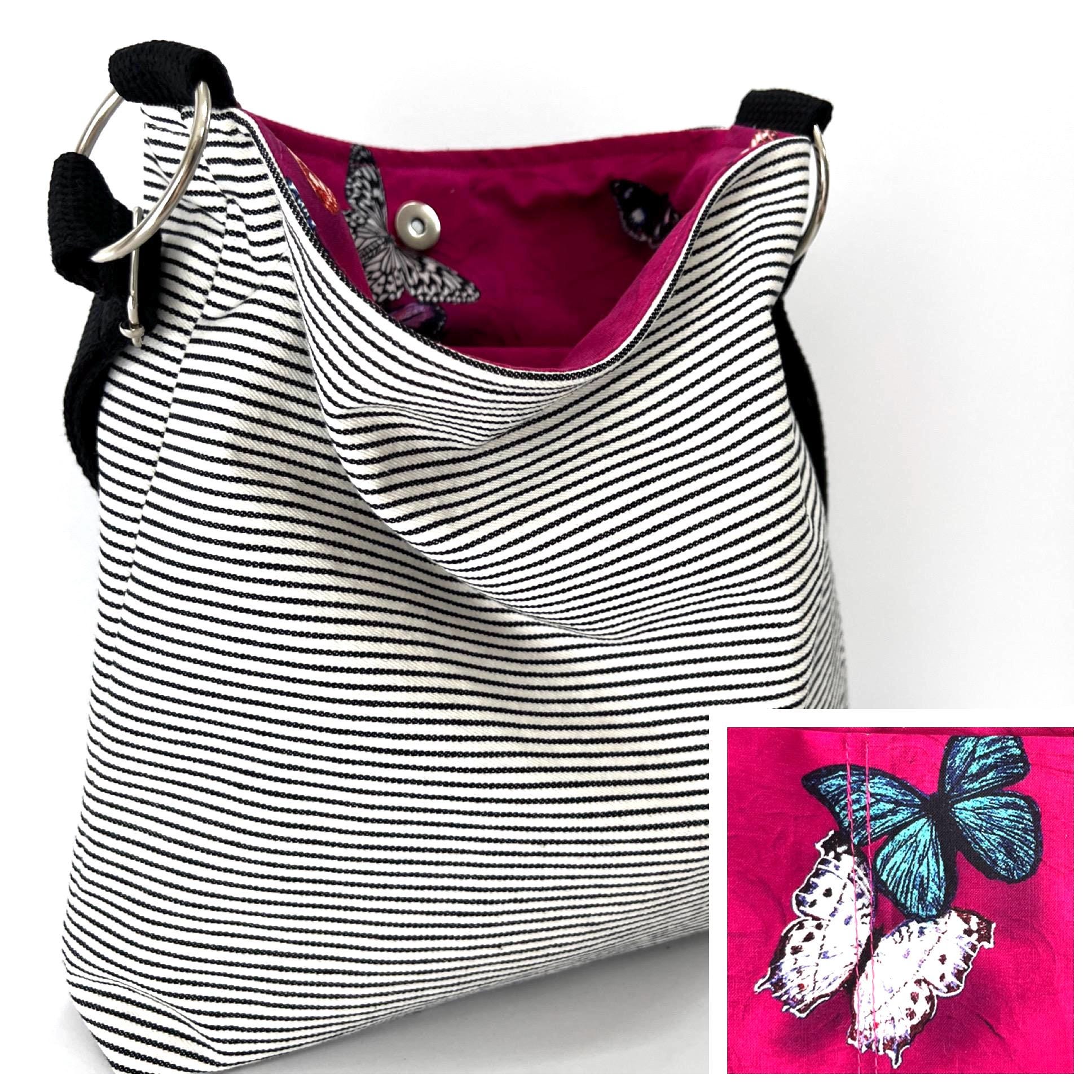 Hickory Striped Denim Crossbody Bag: Handmade Slouchy Travel Purse