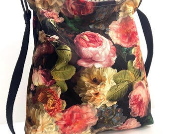 Floral Denim Crossbody Bag: Washable Gothic Print Messenger Purse