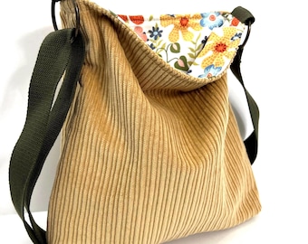 Corduroy Crossbody Bag: Washable Slouchy Shoulder Purse, USA Made