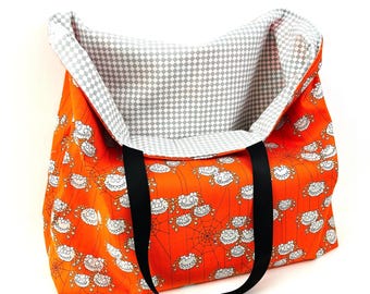 Reversible Halloween Market Tote: Spider Print Reusable Grocery Bag