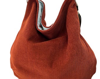 Handmade Corduroy Hobo Bag:  Lined Crossbody Purse for Fall, Adjustable Strap