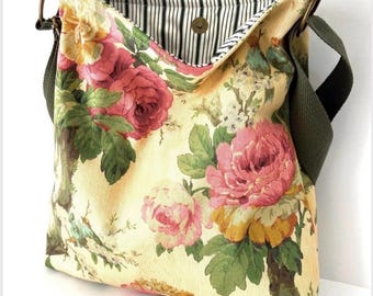 Cotton Floral Crossbody Bag: Washable Shoulder Purse, Handmade in USA