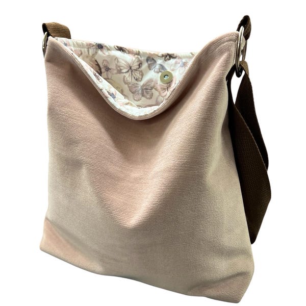 Pink Velvet Crossbody Bag: Washable Slouchy Cloth Purse, Butterfly Gift