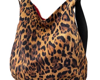 Leopard Print Crossbody Hobo Bag: Handmade Purse, Adjustable Strap