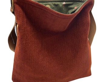 Handmade Corduroy Crossbody Bag: Washable Shoulder Purse, Adjustable Strap