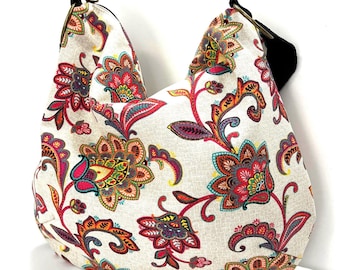 Floral Canvas Hobo Bag: Slouchy Shoulder Purse, Washable Travel Bag