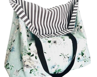 Floral Reversible Cotton Shopping Bag: Handmade Cloth Grocery Tote