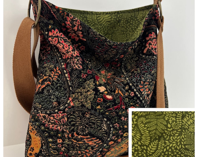 Crossbody Purse, Corduroy Purse, Washable Purse, Tapestry Printed