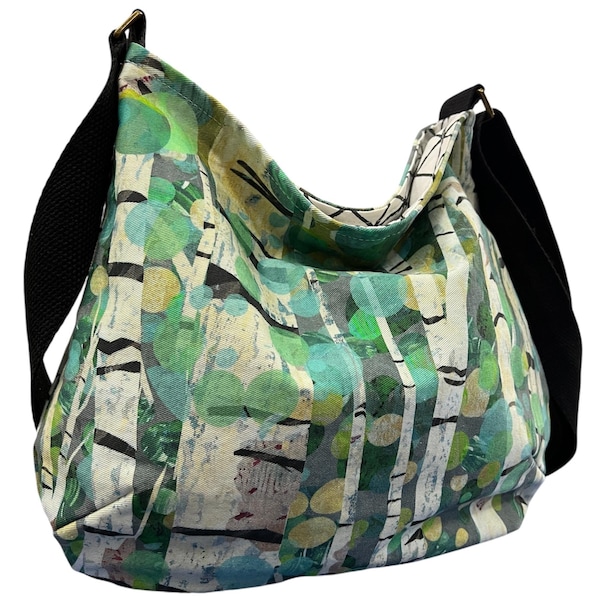 Nature Print Canvas Crossbody Bag: Handmade Hobo Purse, Adjustable Strap