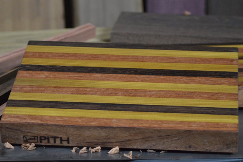Butcher Block made with all Natural Wood Unique Exotic Progression: Butcher Block HandCrafted by Pith Studios Handmade Not Stained