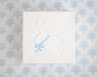 Bunny Rabbit with Bow on Canvas Baby Nursery Baby Gift Girl Boy Newborn Easter 5x5