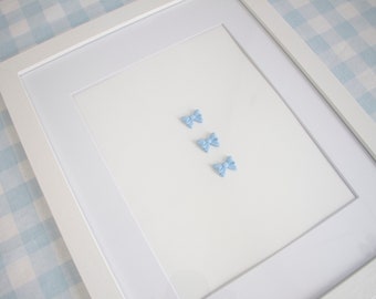 Framed Bow Intaglio for Nursery, Baby Girl, Baby Boy, Custom Bow Picture White Blue Framed