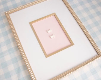 Framed Bow Intaglio for Nursery, Baby Girl, Baby Boy, Custom Bow Picture Gold Pink Framed