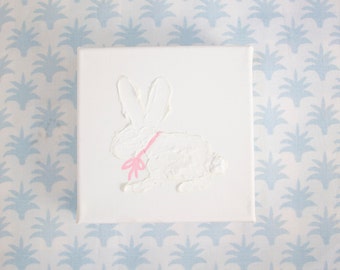 Bunny Rabbit with Bow on Canvas Baby Nursery Baby Gift Girl Boy Newborn Easter 5x5