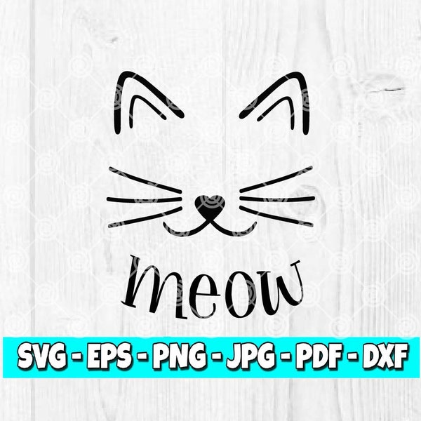 Cat Face Meow SVG | Whiskers svg | Cat Nose svg | Cute Cat Face svg | Black Cat svg | Silhouette svg | Cricut svg | Halloween svg | 99DIS