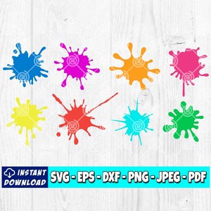 Paquete SVG de salpicaduras de pintura de colores: Clipart artístico (descarga digital)