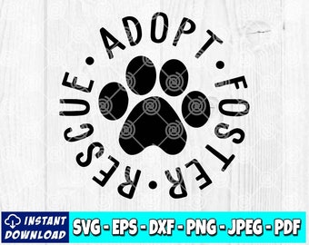 Adopt Rescue Foster Paw Print SVG: Pet Lover File (Digital Download)