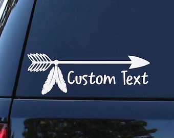 Custom Arrow Decal with Feathers: Personalized Name Vinyl