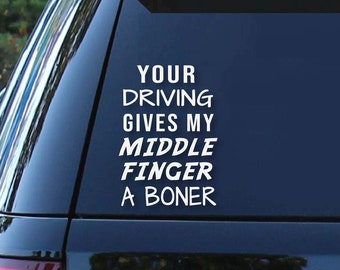 Funny Road Rage Car Decal: Middle Finger Bumper Sticker