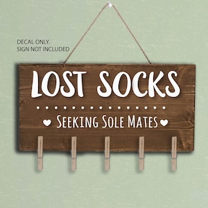 Lost Socks - Seeking Sole Mates | Laundry Room Decal | Laundry Room Storage | Socks Sticker | Laundry Room Labels (DECAL ONLY)