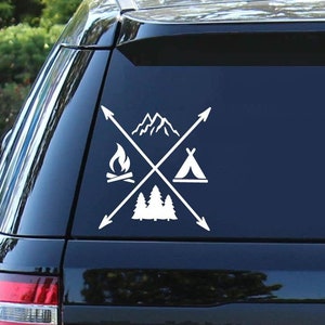 Camp Life | Mountains | Campfire | Arrows | Tent | Forest | Mountains | Camping | Car Decal | Car Window Decal | Truck Decal (CAR DECAL)