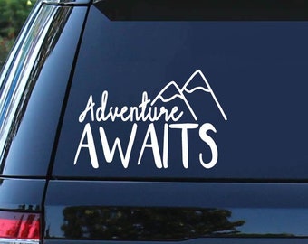 Adventure Awaits Car Decal: Mountains Bumper Sticker