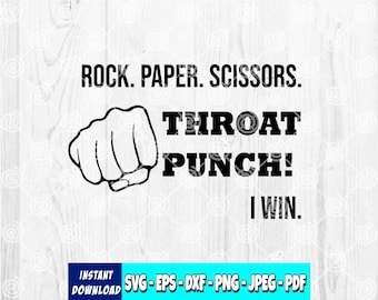 Lustiger Stein Papier Schere Halseinschlag SVG - I Win Clipart (Digitale Datei)