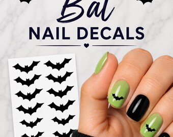 Bat Nail Decals, Halloween Nail Decals, Black Bat Nail Art, Spooky Nails, Halloween Nail Stickers, Gothic Nail Art, Bat Nails