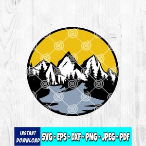 Mountain and River SVG | Mountain svg | Sunset svg | Outdoor svg | Forest svg |  Adventure svg | Landscape svg | Instant Digital Download