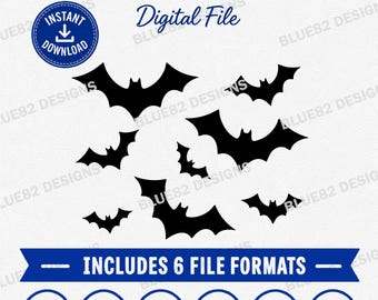 Bat SVG Bundle, Halloween Bat Silhouettes, Flying Bats Svg, Spooky Bat Clipart, Halloween Cut File, Cricut Design (Digital Download)