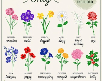 Birth Month Flower svg Bundle, 12 Birth Flower svg Designs, Floral svg Bundle, Cricut Cut Files, Botanical Flowers, (Digital Download Only)