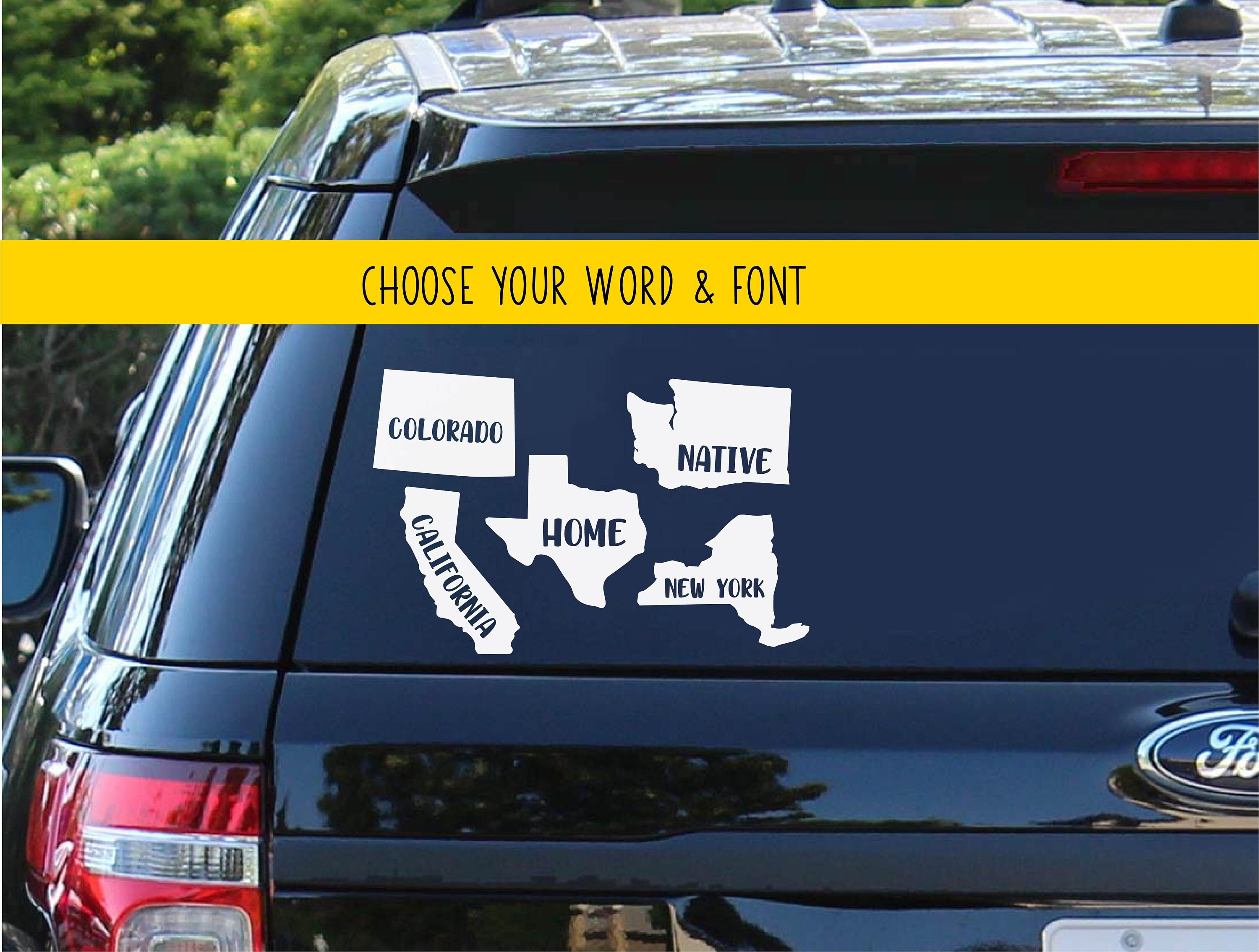 Custom State Shape Decal: Personalized Text Vinyl Sticker - Etsy