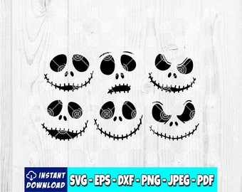 Paquete de caras de Jack Skellington / Paquete de Pesadilla antes de Navidad / SVG de Halloween / SVG de Navidad