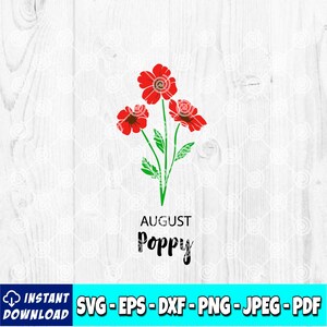 Fleur de naissance août SVG | Coquelicot svg | Fleur Mois de Naissance | Clipart fleur de naissance | Couper le fichier | fichier svg | Téléchargement instantané