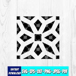 May include: A black and white geometric pattern design. The design features a square shape with a repeating pattern of diamonds and lines. The image also includes the text "INSTANT DOWNLOAD" and file type options.