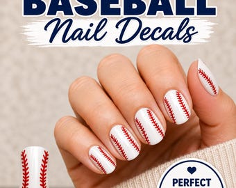 Baseball Nail Decals, Baseball Stitch Nail Art, Game Day Nails, Baseball Mom Nails, Sports Nail Decals, Baseball Nail Stickers